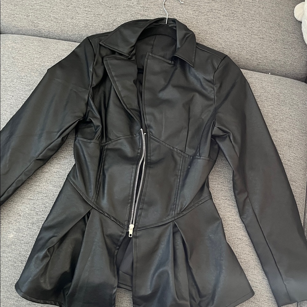 Flared faux leather jacket